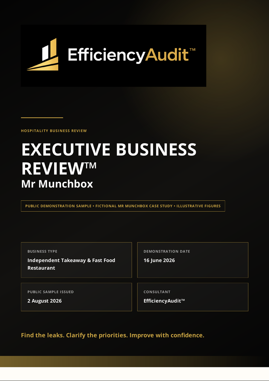 Cover of the EfficiencyAudit Mr Munchbox public sample report